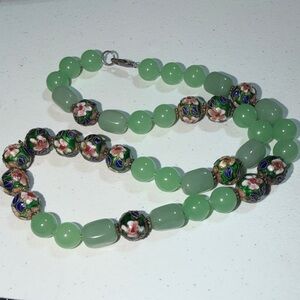 Vintage Chinese Export Jade Cloisonné Sterling Necklace 23.5" (2)